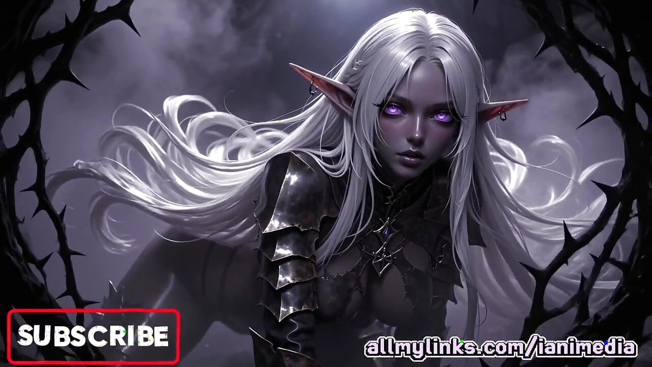 Siyah gotik karanlık elf - soluk saçlı güzellik sıkıyor ve açıkça poz yapıyor