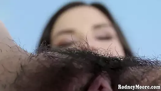 Juliette march rocks her hairy pussy to oragasm