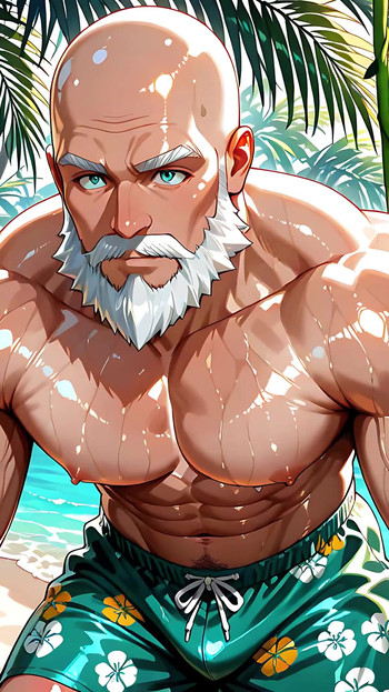 Zgodni ćelavi starac bez majice