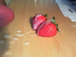 cum on fruit fruits erdbeeren jerk off sahne