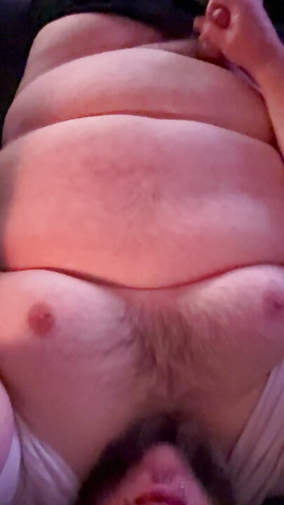 Fat Super Chub Jacks Off and Cums on Stomach While Chubby Chasers Watch