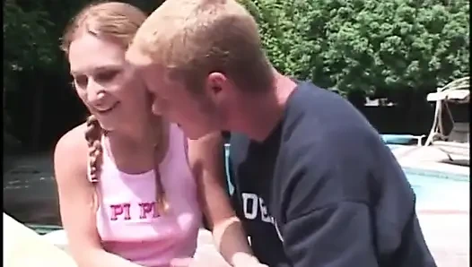 Slutty college chick offers all her holes for outdoor double fucking