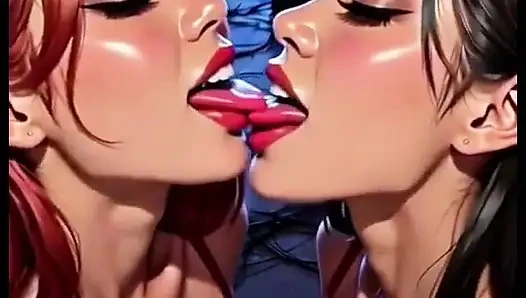 Cute Lesbians Tongue and Kiss Fetish, Ai Animation
