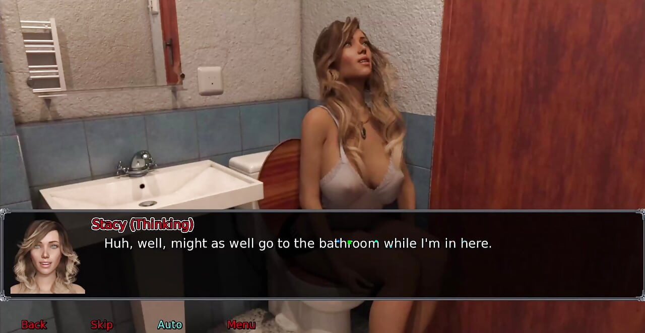 The office wife #26 - Jessie went down on Stacy in the work bathroom ... Andy cum all over Stacy's leg.