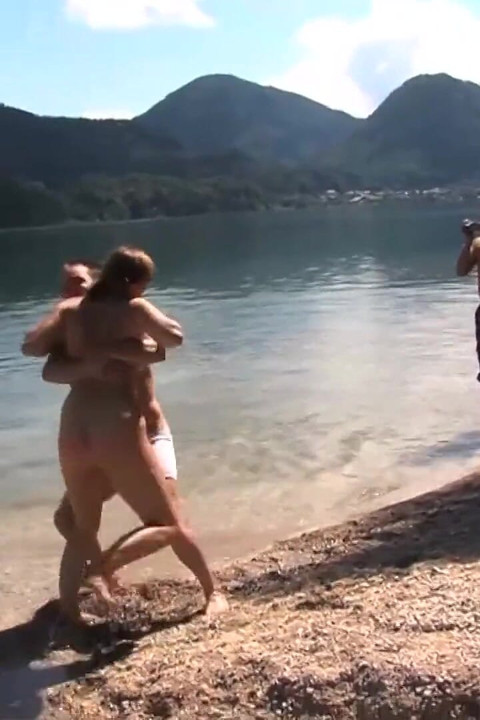 Mature couple playful outside