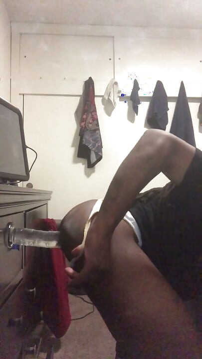 Black Male Booty Slides Thong to the Side Solo Anal Dildo Session