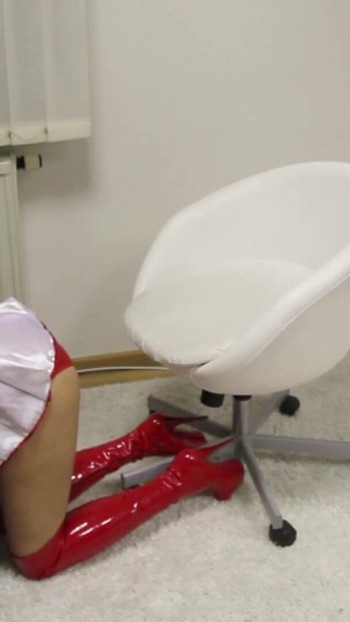Captivating moment from "German MILF Nurse Katie Gives Young Virgin Boy His First Blowjob"