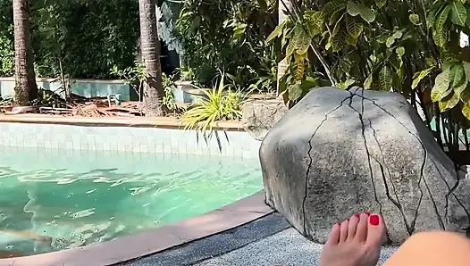 Feet Tease Outdoor While Watching a Movie