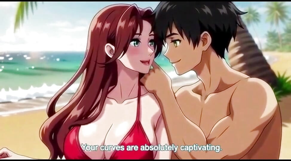 Beautiful woman on beach seduced by a hot guy