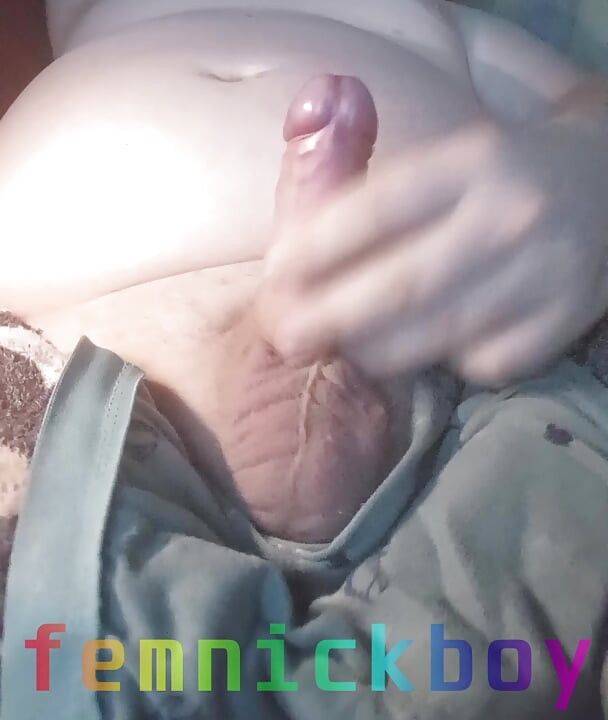 Laying in my bed, jerking my uncut cock and cumming