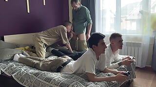 Stepdad and Stepson Fucked Young Friends in Tight Asses