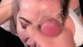 sexy bitch takes a load to the face