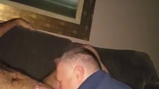 Hot hairy step dad being properly sucked and licked