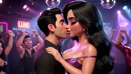 Güzel kadın canlı kulüpte erkeklerle dans eden ve dört ayak üzerinde tamamen çıplak hale gelen heyecan verici gecenin tadını çıkarıyor