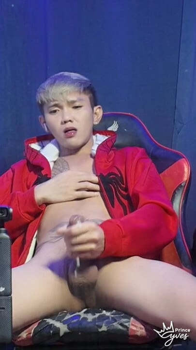 Inked Boy in a Spidey Hodi Masturbating