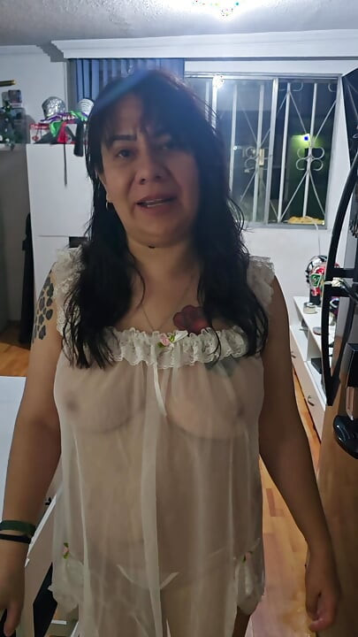 My neighbor invited me to dinner and I found her in clear lingerie