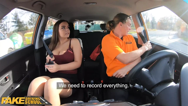 Fake Driving School Curvy brunette Sofia Lee sucks coffee