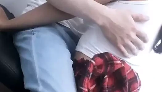 Cheating busty school girl scapes from school and gives a blowjob to her...