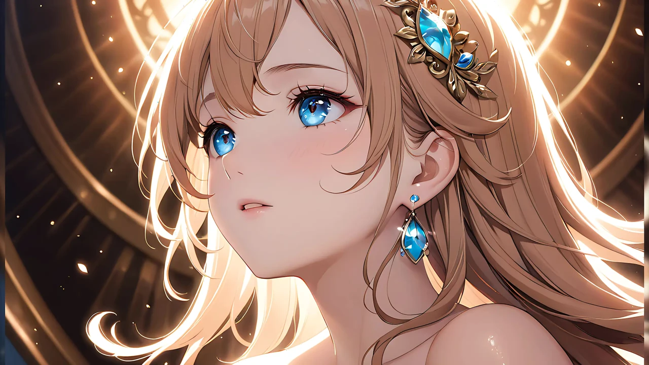 Ethereal Ascent: a Beautiful Young Woman Wrapped in Celestial Light