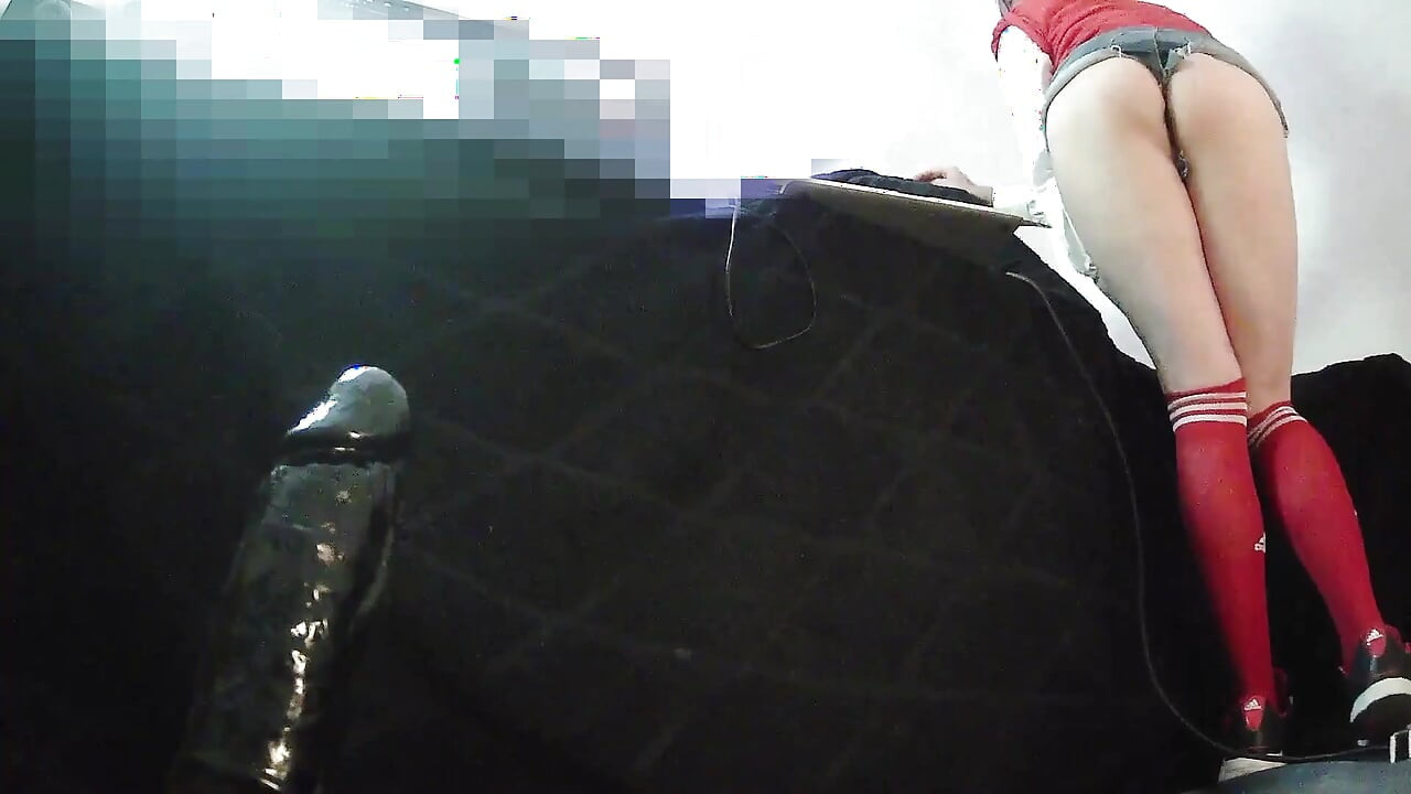 Blonde Sissy Seoul Training with Bbd Dildo Dressed Sporty