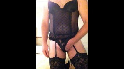 horny in black lingerie