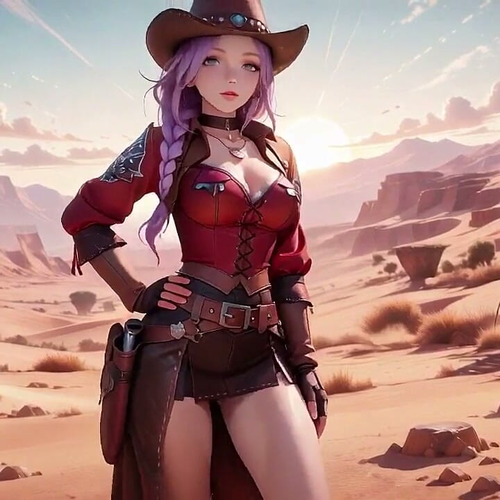 Western Cowgirl in Red-brown Leather - Lazy Poses and Deep Gazes Indoors & Outdoors