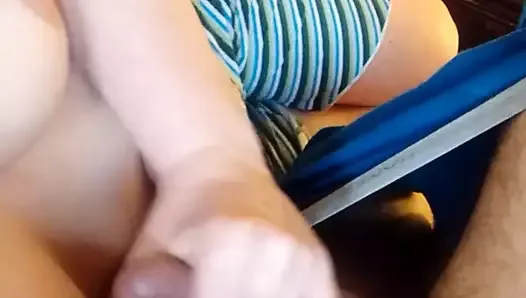 Handjob cumming on her tits