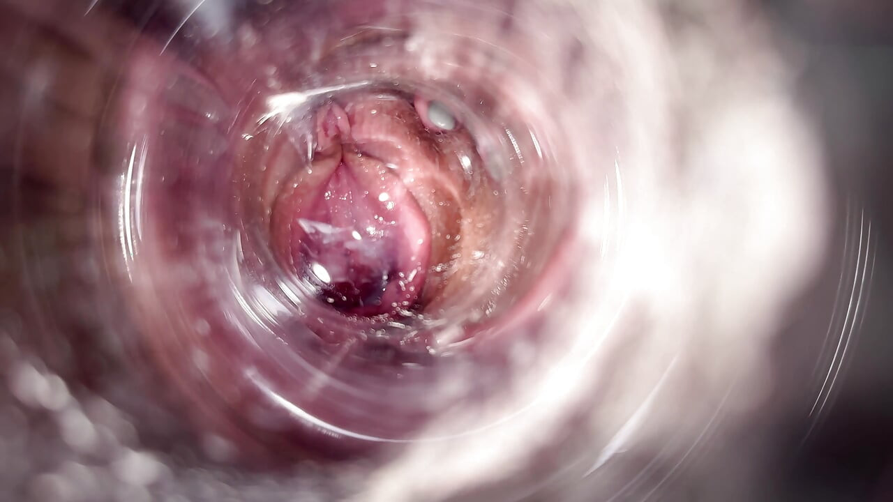 Camera deep inside Mia's tiny creamy vagina
