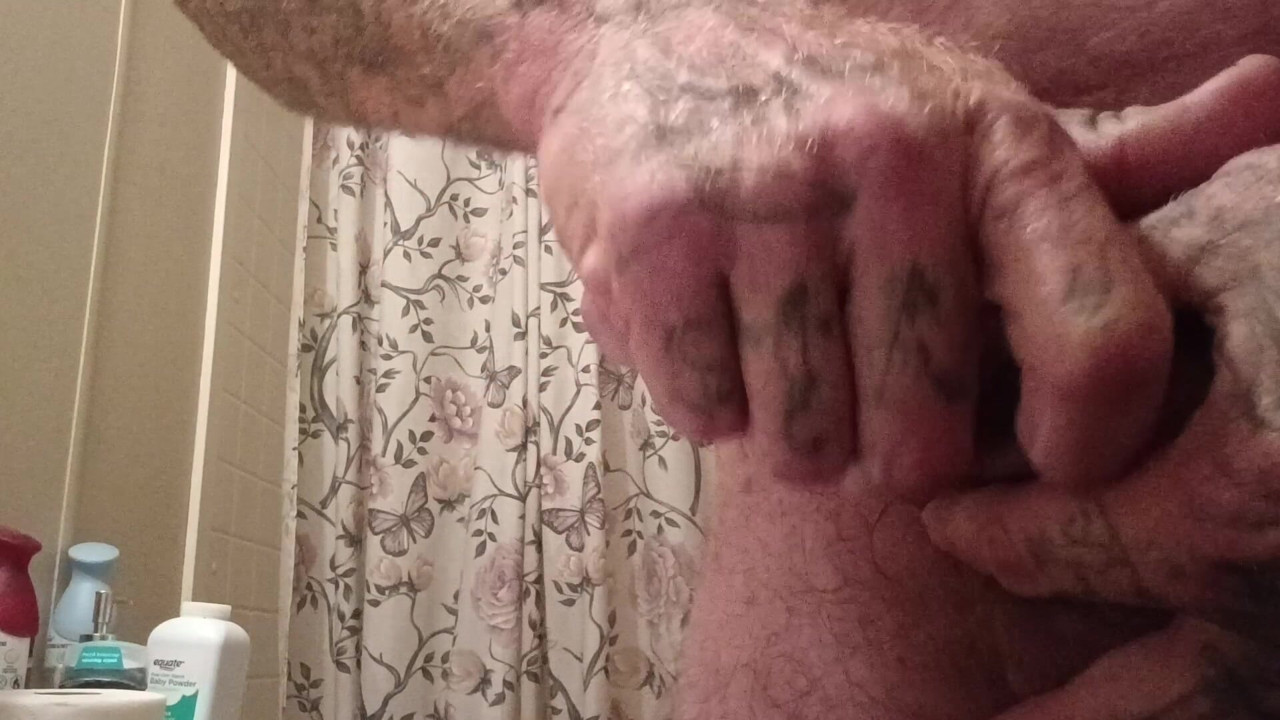 Daddy stroking his hard cock and releasing daddy creamy hot cum load