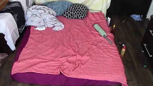 Foreplay in the bedroom with an amateur couple.