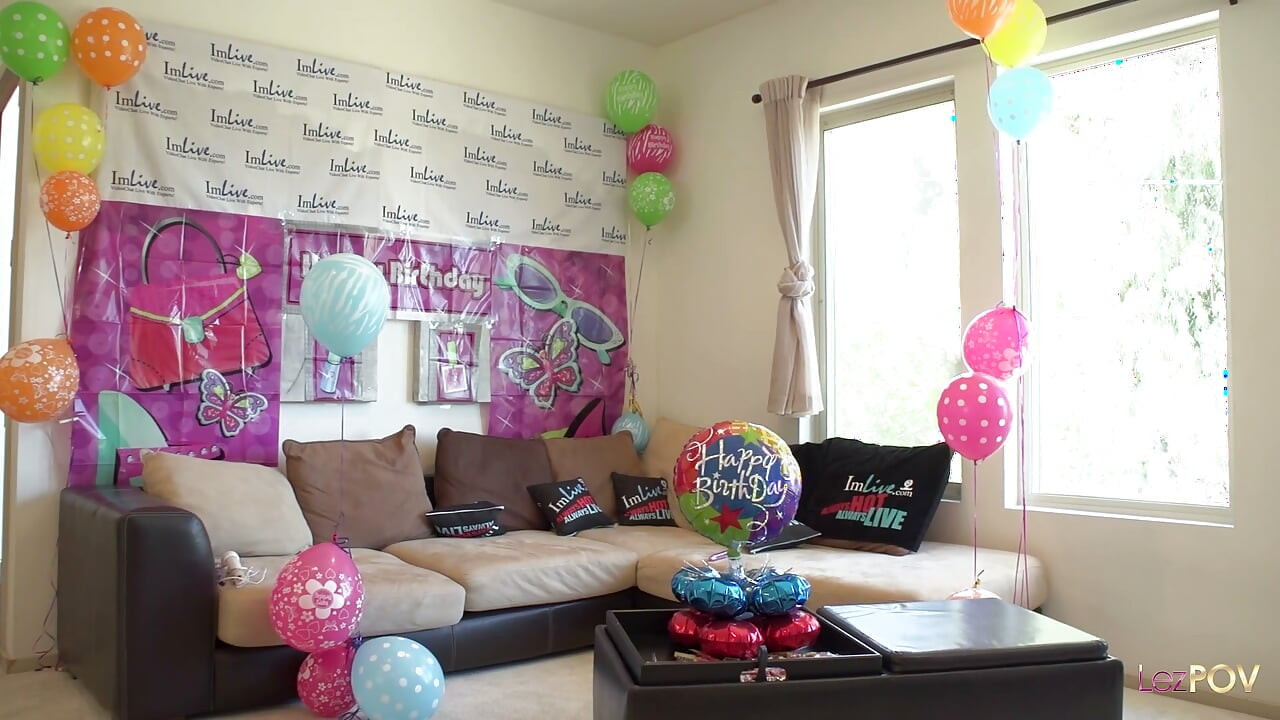 It is a birthday party and the ladies are having a lesbian orgy