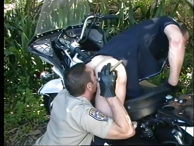 Two ass licking gay cops give head and bang ass before jizzing their cum loads
