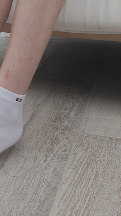 White Ankle Sock Tease and Barefoot Reveal