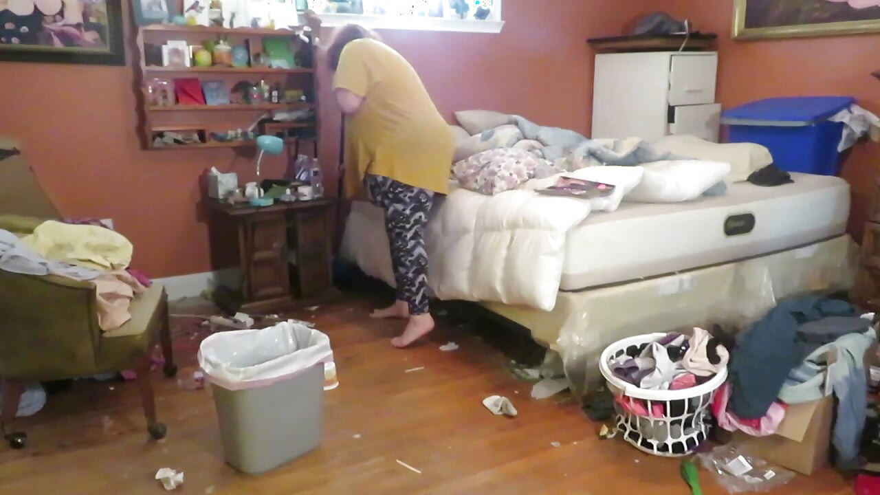 Clean up my room dressed then topless