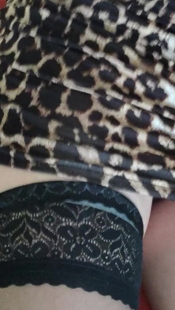Meus saltos altos, pernas de nylon sexy e vestido de leopardo fantástico