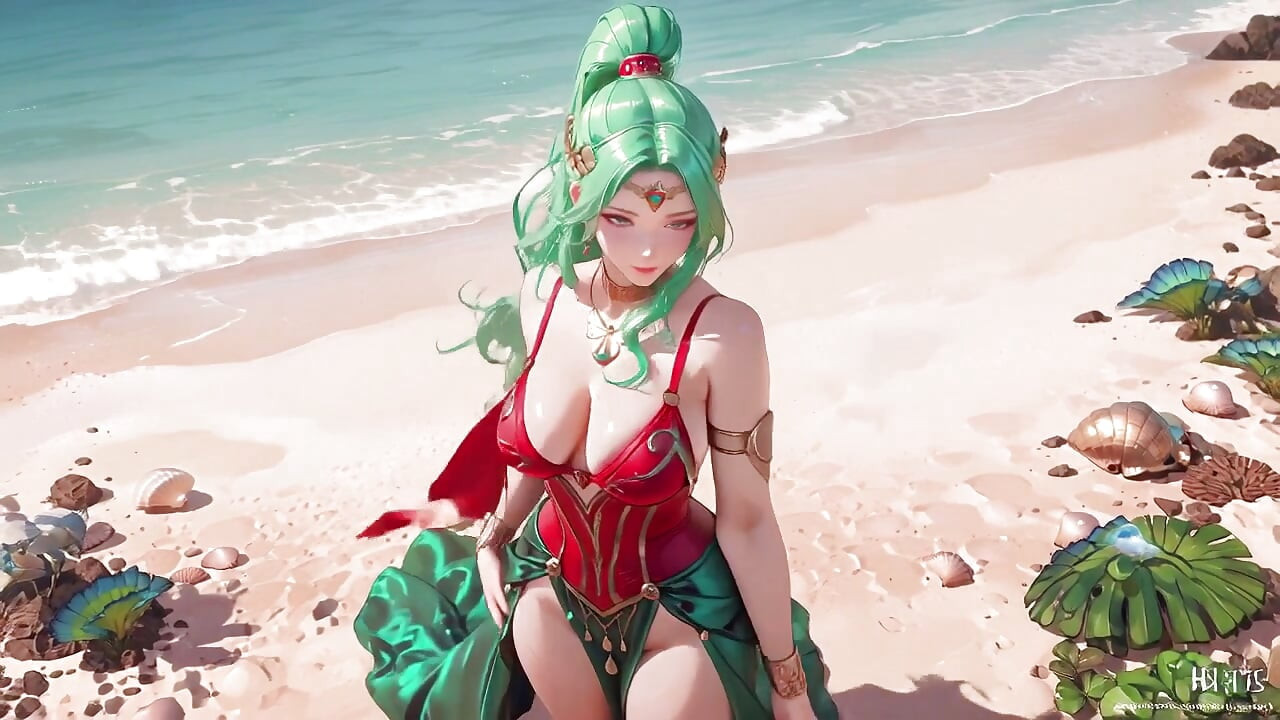 Green Goddess Beach Soliloquy! What bikini hides under that red gold armor?
