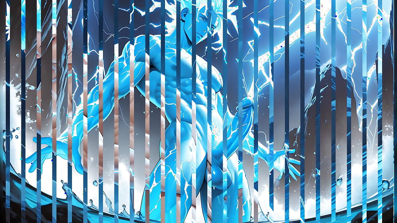 Lightning Elemental Solo Boy Jerking Erect Dick with Electric Glow