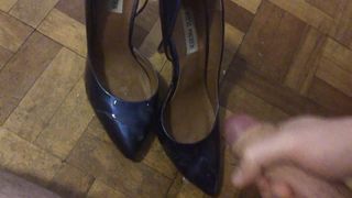 Well worn metallic blue heels cummed