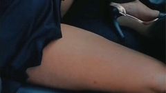 Sarah drives showing panties with open legs