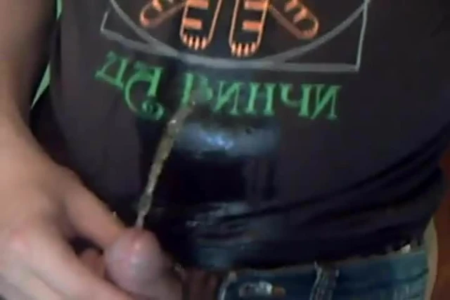 wetting in jeans, pissing and cumming on t-shirt