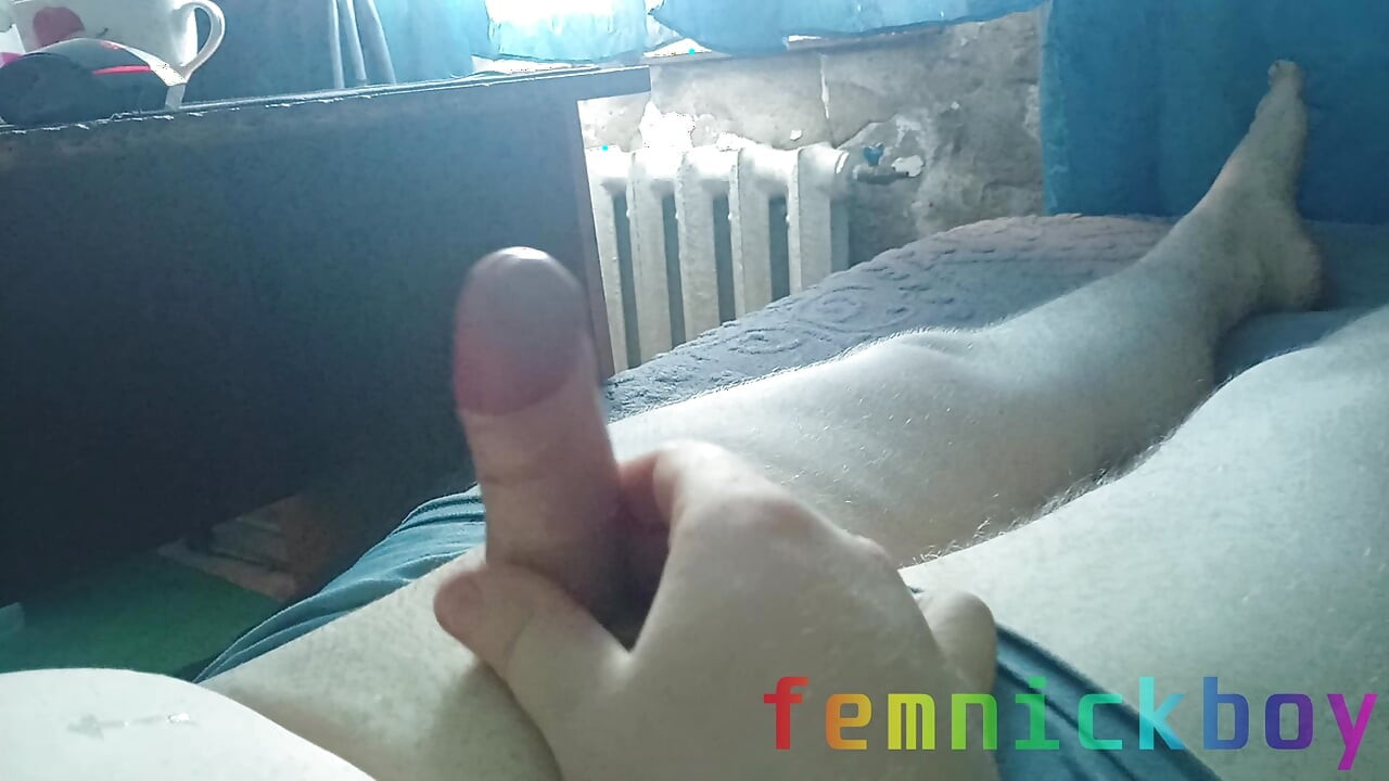 Fat sissy jerks off his floppy cock and cums