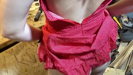 Garage Fucking with Redhead Worker Girl with Hairy Pussy