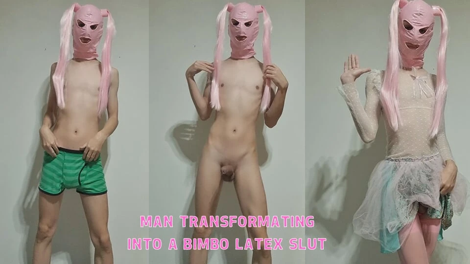 Man förvandlas till en Bimbo latex slampa