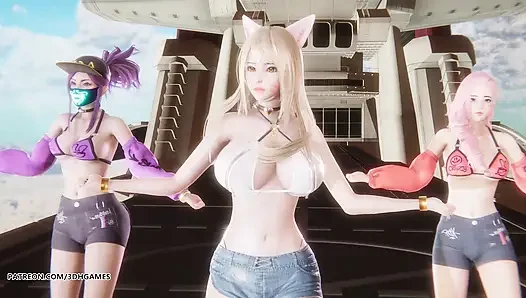 MMD Unis - Curious Ahri Akali Seraphine Hot Kpop Dance League of Legends...