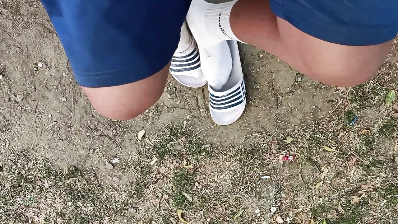 Making Socks Dirty in Slides - Used Socks and Slides and Uncut Soft Cock