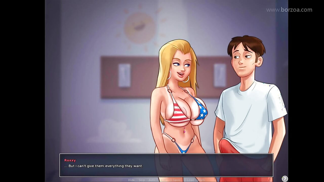 She doesn't care about creampie.  She is so horny when they hiding in the college locker. (Summertime Saga - Roxy 2)