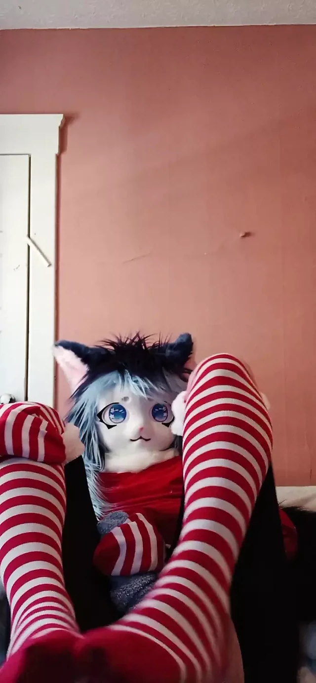 Lightning masturbating in a Christmas dress 1