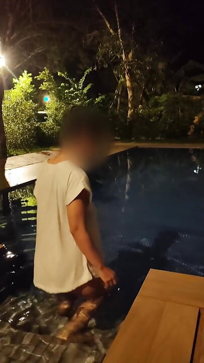 Hot Wife Risking Fucking in Public Pool at Night