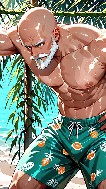 Zgodni ćelavi starac bez majice