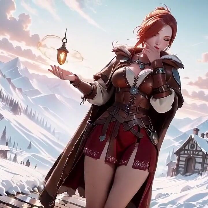 Redhead Warrior in Snow! Forbidden Leather Armor Seduction in Medieval Village. Cold Queen Unzips Her Gear & Goes Wild!